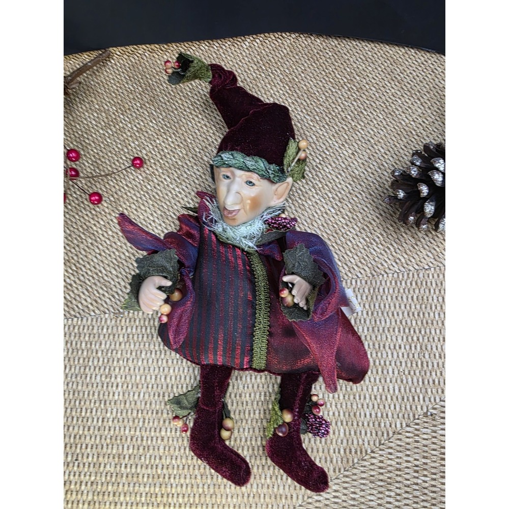 Katherine's Collection 14" Beanbag Elf Figurine Velvet Posable Christmas VTG 91'